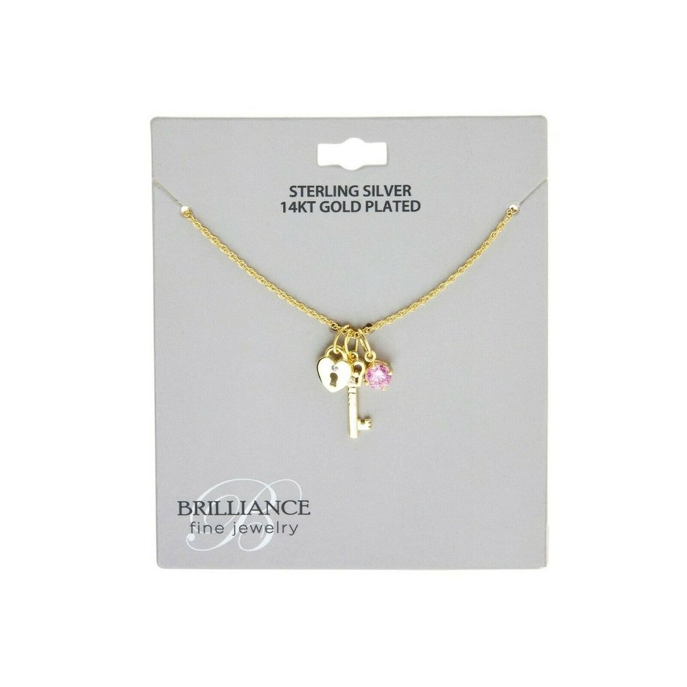 Brilliance Fine Jewelry 14KT over Sterling Heart and Key Necklace